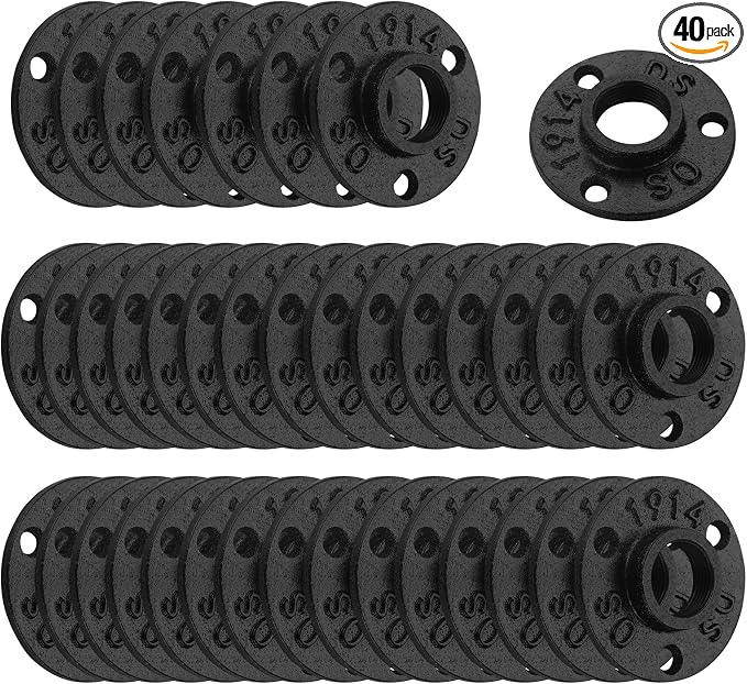 3/4" Antirust Black Floor Flange, 40 Pack Malleable iron Pipe Fittings by HomeTZH