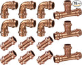 Copper Press Fittings 1/2inch Kit, 6pk Copper Coupling&6pk 90 Elbow&3pk Tee | by JIANBENKJ