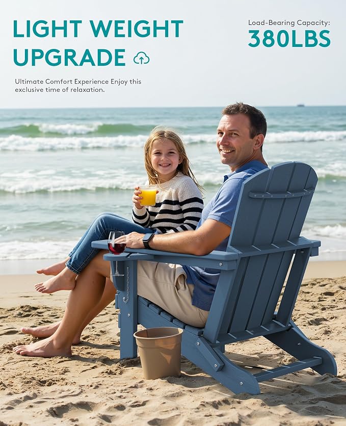SERWALL Folding Adirondack Chair, Dual Cup Holders & All-Weather HDPE, - Image 6