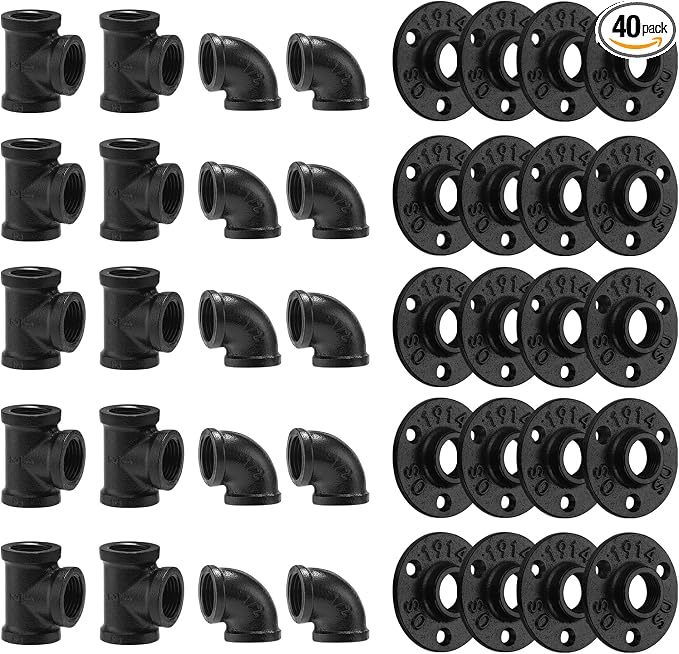1/2" Black Floor Flange/Elbow/Tee Combo, 40 Pack Pipe Fitting by HomeTZH