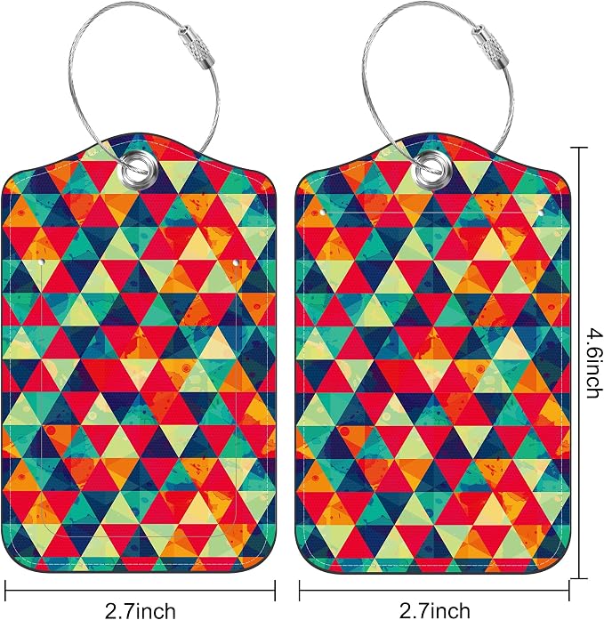 Set of 2 Luggage Tags for Suitcase Watercolor Rhombs and Colored Triangle - Image 2