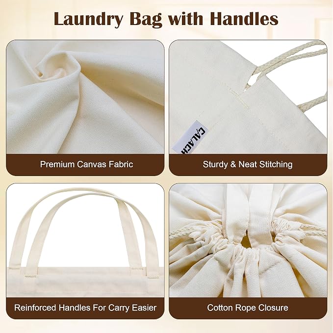 Canvas Laundry Bags with Handles & Square Base 13.8"x 13.8", Large Heavy Duty - Image 6
