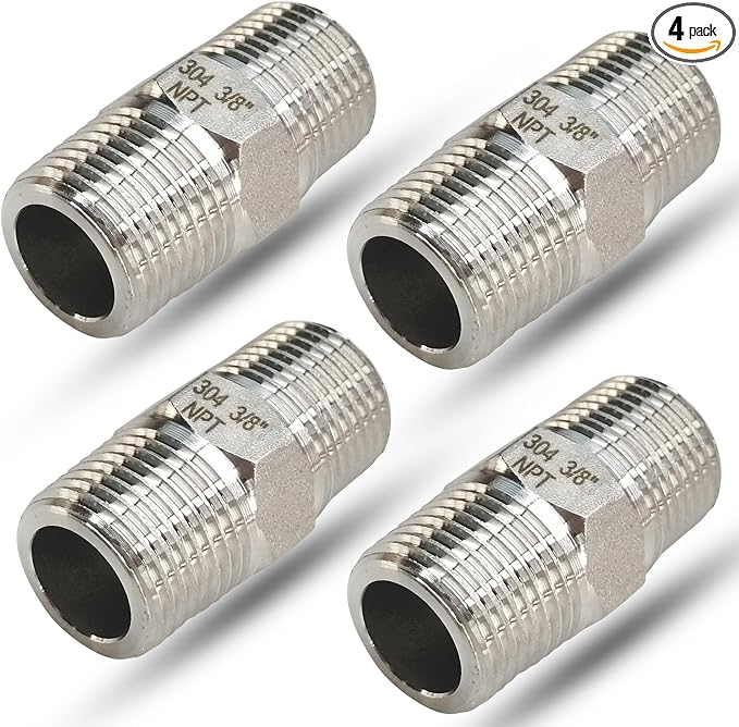 3/8" NPT Male Hex Nipple Pipe Fittings, 304 Stainless Steel 3/8 inch Threaded by feyadaperonline