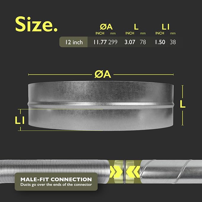 12 Inch Duct Connector for HVAC Ducting, Dryer Vent Hose - Image 2