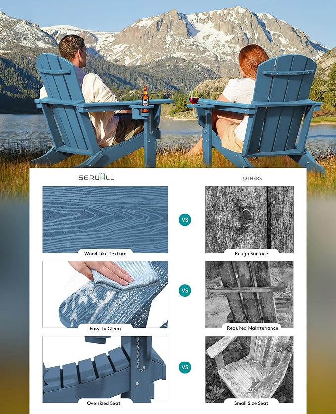 SERWALL Folding Adirondack Chair, HDPE Adirondack Chairs Set of 2, Plastic - Image 5