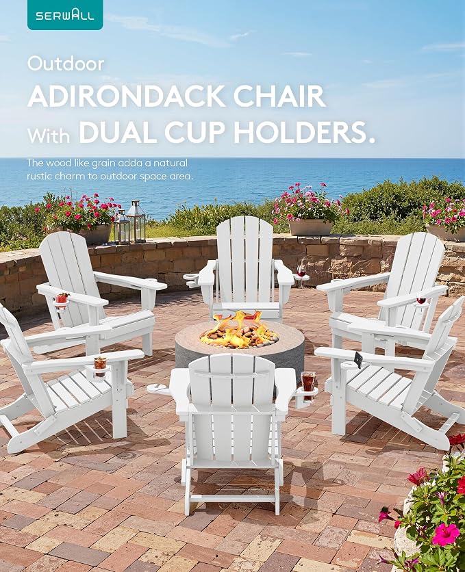 SERWALL Folding Adirondack Chair, Dual Cup Holders & All-Weather HDPE, - Image 7