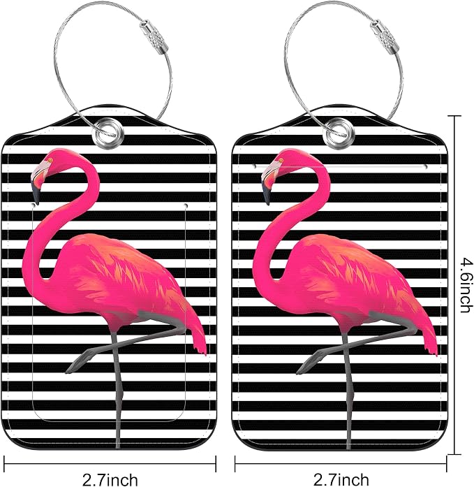 Set of 2 Luggage Tags for Suitcase Pink Flamingos Leather Baggage Tags Set - Image 2