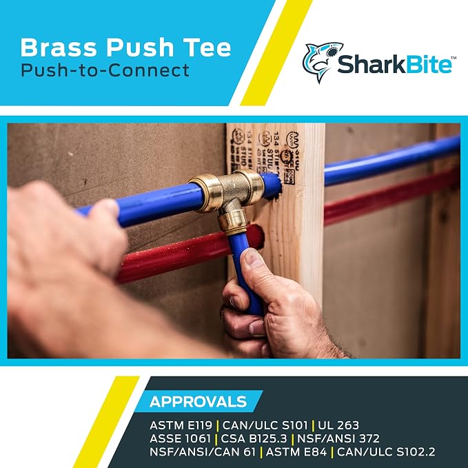 SharkBite 3/4 Inch Tee, Push to Connect Brass Plumbing Fitting, PEX Pipe - Image 5