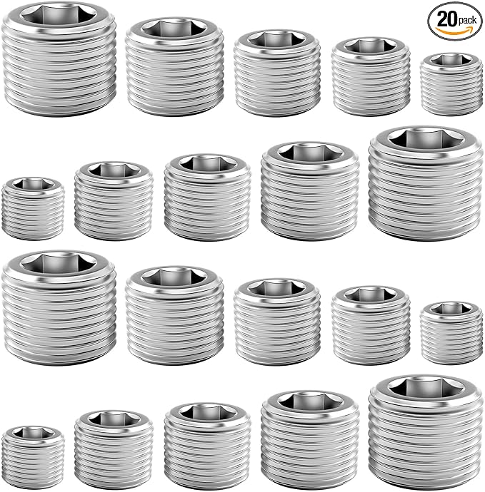 20 Pcs Stainless Steel Pipe Plug Fitting Assortment Kit, 5 Sizes 1/8" 1/4" 3/8" by KUANVE
