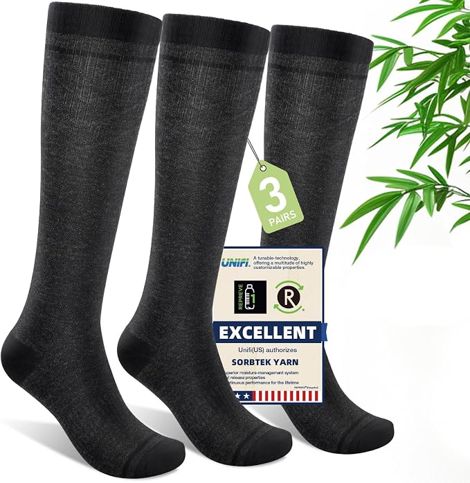 Compression Socks Women & Men, 15-20 mmHg Bamboo Viscose Knee High Soft Support by Unknown