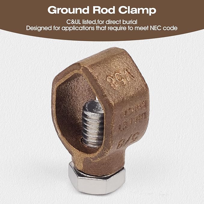 2Pcs C&UL Listed Alloy Copper Ground Rod Clamp, Meeting Code UL-467 Bronze - Image 3