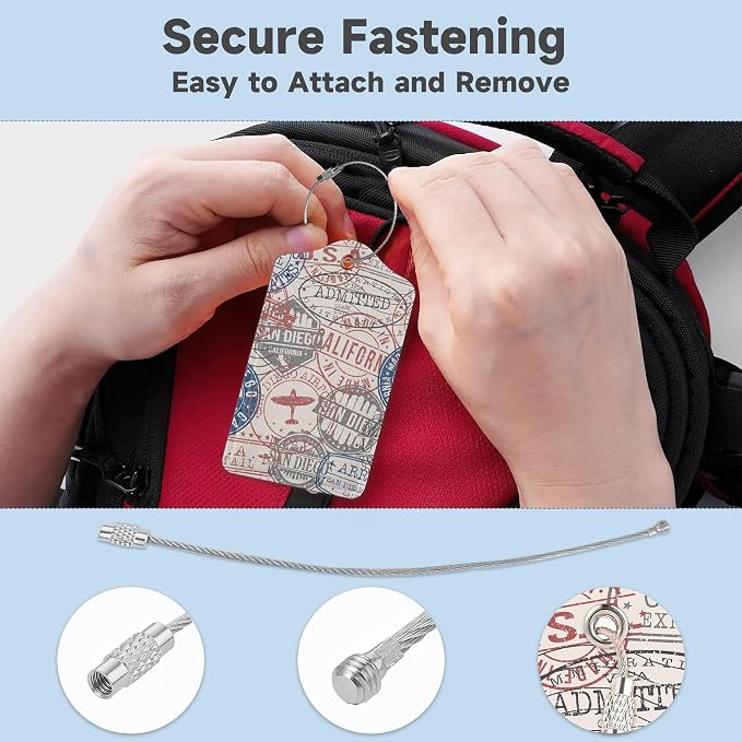 Set of 2 Luggage Tags for Suitcases, Leather Passport Travel Stamps Baggage Tags - Image 3