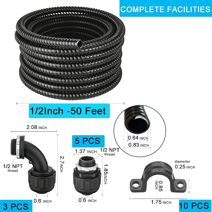 eflyefly Black Flex Liquid Tight Conduit 1/2 Non Metallic Flexible Electrical - Image 2