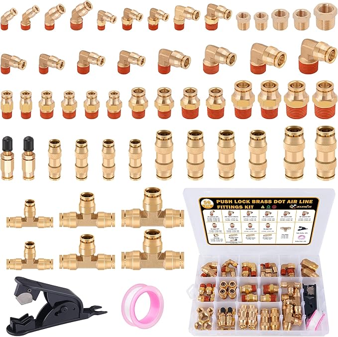 56 Pcs Brass DOT Air Line Fittings kit by XaXmTee