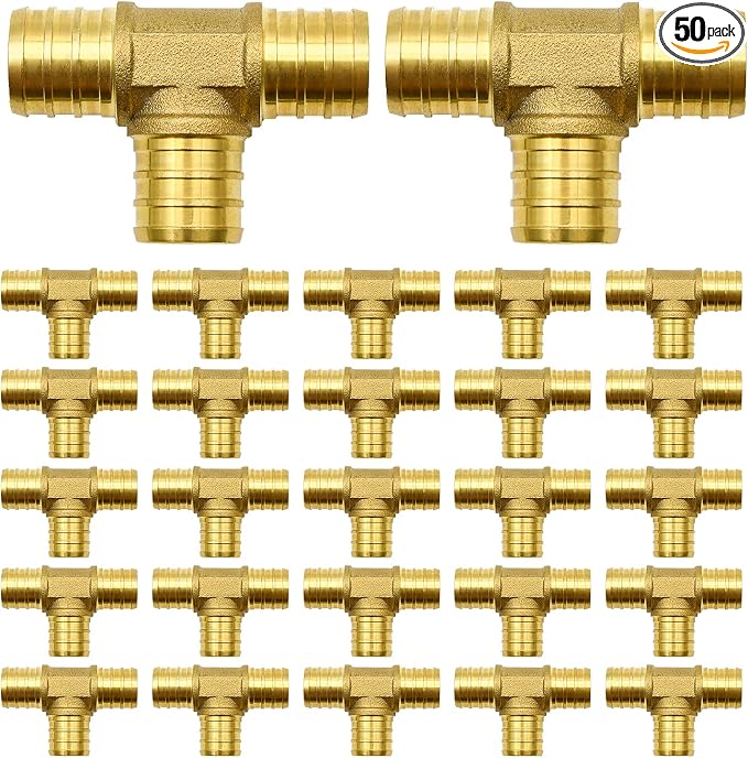 25 Pack 3/4" PEX Fittings, Brass Tee Fittings | by RUBY.Q