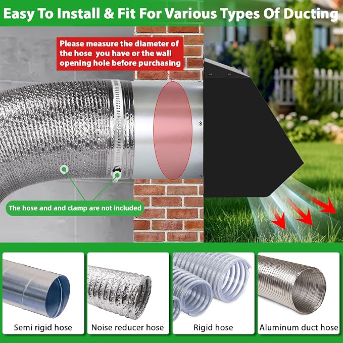 7Inch Wall Vent with Screen and Damper, Galvanized Steel Hooded Wall Vent Cover - Image 6