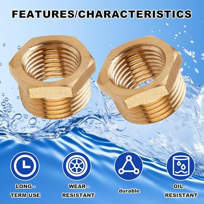 18pcs Brass Reducer Hex Bushing, 1/4 Inch to 1/8 Inch NPT Female Adapter | - Image 5
