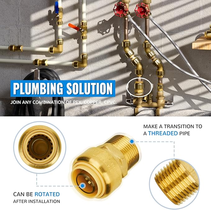 12-Pack 3/4 Inch Male Adapter, 3/4" MNPT, Push-to-Connect, Brass | Push Fit - Image 4