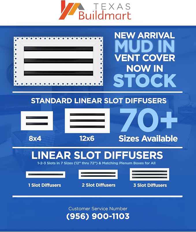 BUILDMART - 16x8 MUD-in Air Vent Cover - Drywall MUD in White Air Vent - MUD - Image 3