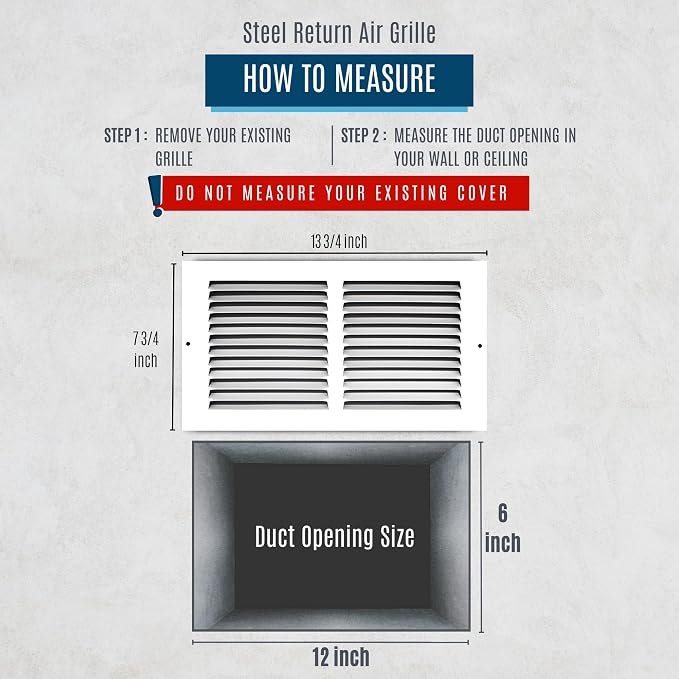 Fits 12x6 Duct Opening | Steel Return Air Grille by Handua | Vent Cover Grill - Image 2