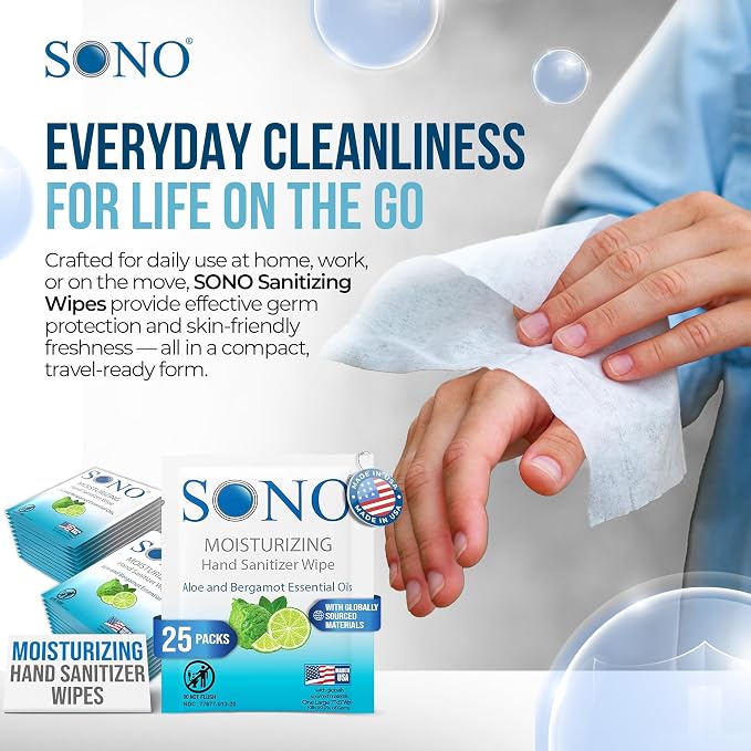 SONO Bergamot & Aloe Moisturizing Hand Sanitizer Wipes - Image 2