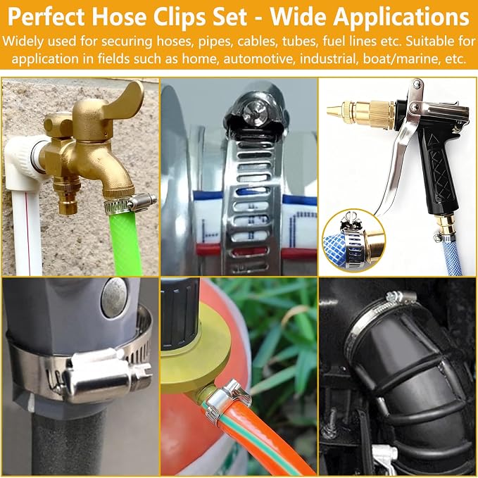 70 Pack Stainless Steel Hose Clamp Adjustable Assortment Kit, 8-64mm Worm Gear - Image 6