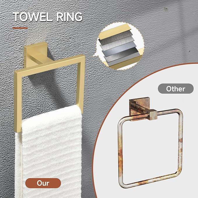 TQKAG 5 Piece Brushed Gold Bathroom Accessories 23.6" Bathroom Hardware Set - Image 2