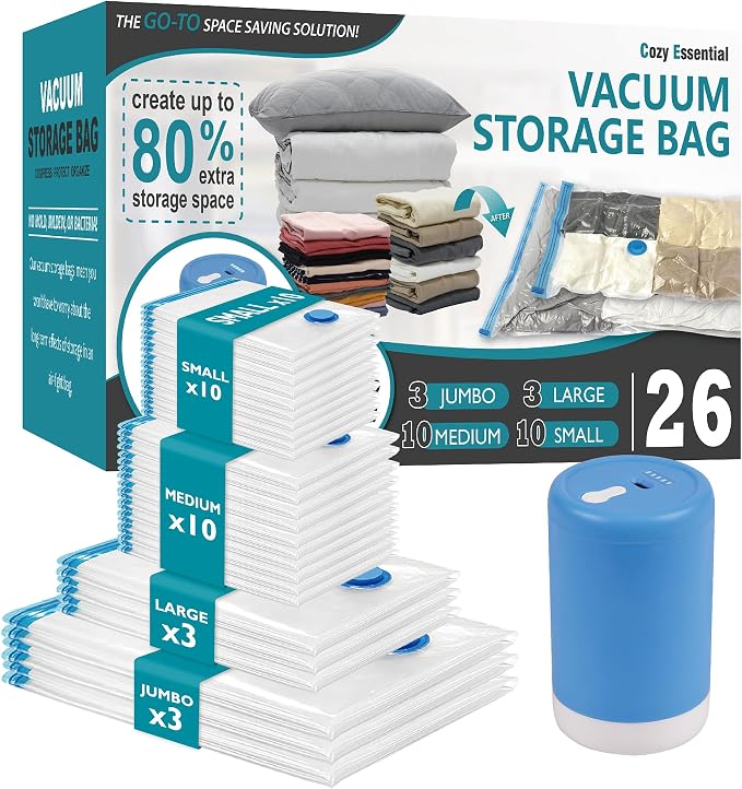 Cozy Essential 26 Pack Vacuum Storage Bags by CozyEssential