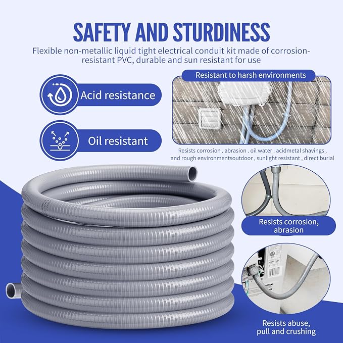 Liquid Tight Conduit 1-1/4inch 25FT, Flexible Non-Metallic Liquid Tight Flex - Image 3