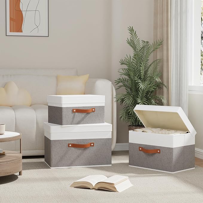 Fabric Storage Bins with Lids, 5 Pack Linen Foldable Cloth Baskets, 15 x 9.8 x - Image 3