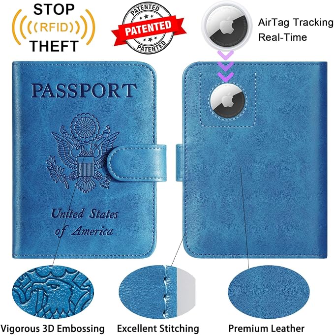 Airtag Passport Holder Cover Wallet RFID Blocking Leather Case Travel - Image 2