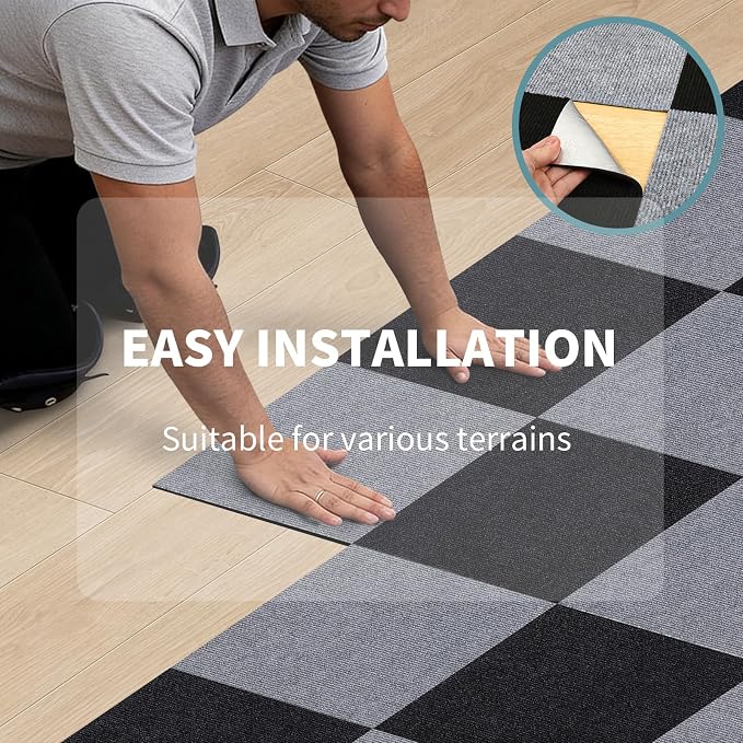 35pc 12" x 12" Self-Adhesive Carpet Tiles, Economical Temporary Flooring - Image 7