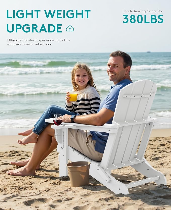 SERWALL Folding Adirondack Chair, Dual Cup Holders & All-Weather HDPE, - Image 6