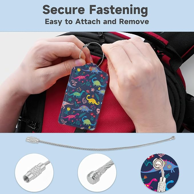 Set of 2 Luggage Tags for Suitcases, Leather Cute Cartoon Dinosaur Baggage Tags - Image 3