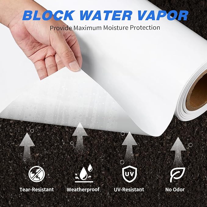 White Plastic Sheeting, 10 Mil 10' x 100', Crawl Space Vapor Barrier, Plastic - Image 2
