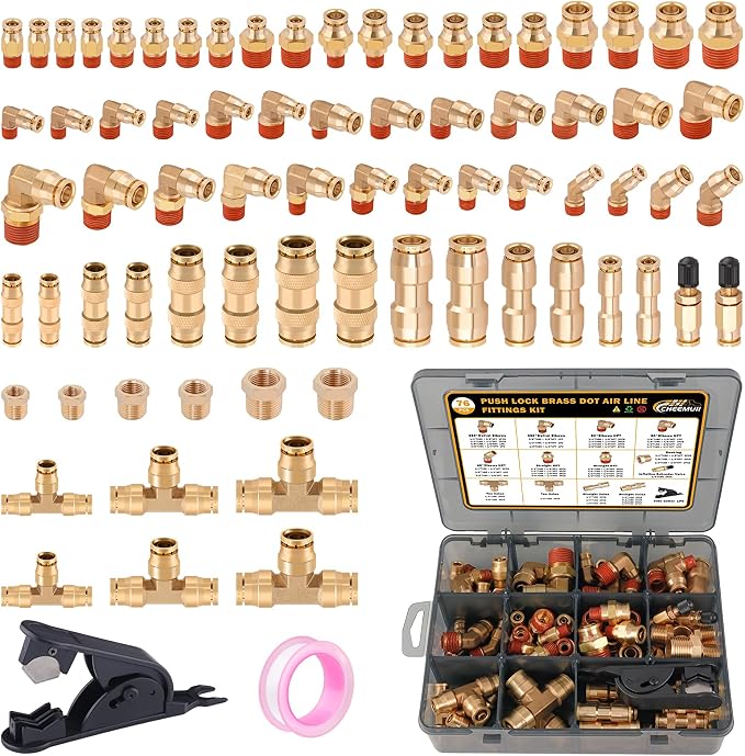 CheeMuii 76 Pcs Brass DOT Air Line Fittings Kit DOT Push to Connect Fitting | by CheeMuii
