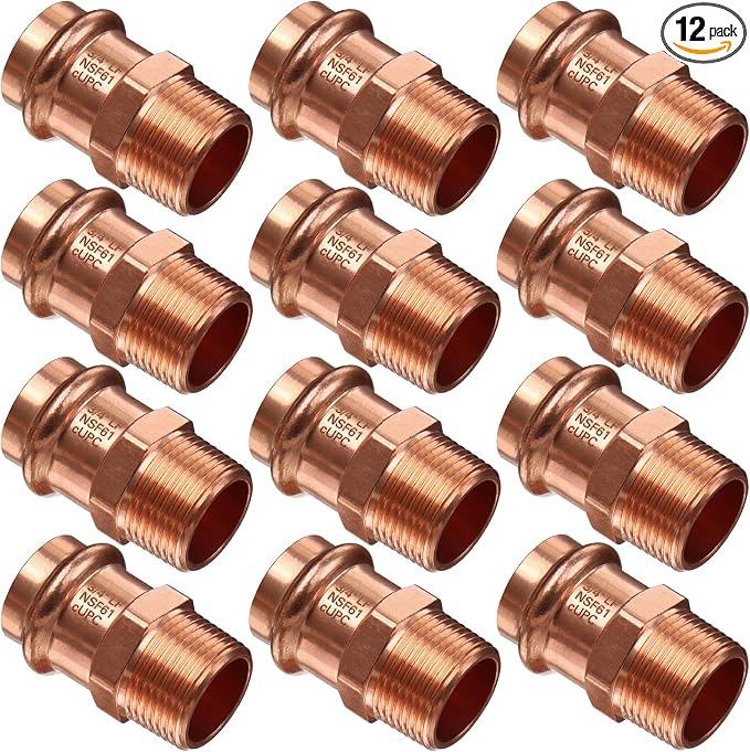 Copper Press Fittings 12pk, 3/4" Press x 3/4"NPT Copper Press Male Adapter | by JIANBENKJ