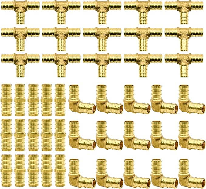 45pcs 1/2" PEX Fittings, Elbow TEE Straight Couplings Set, PEX Brass Crimp by RUBY.Q