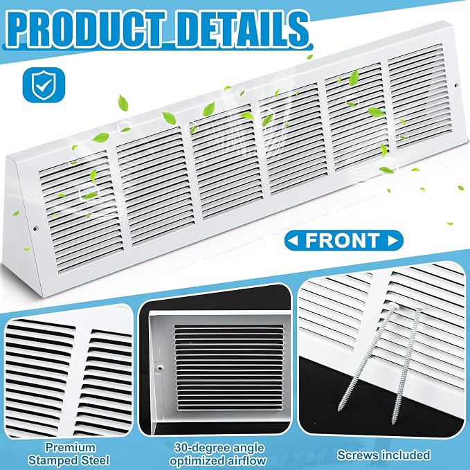 Honeydak 1 Pack Baseboard Register Vent Covers 30" x 8" Duct Opening - Image 3