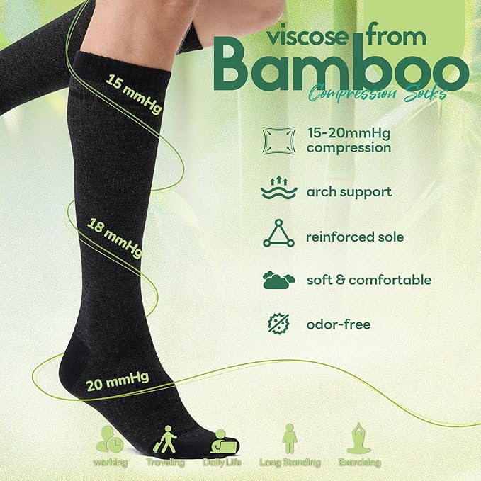 Compression Socks Women & Men, 15-20 mmHg Bamboo Viscose Knee High Soft Support - Image 5