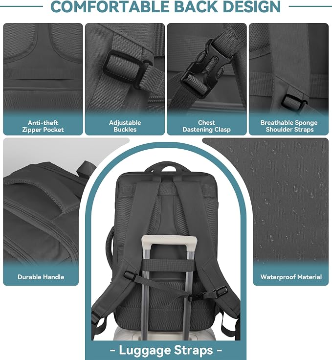 Travel Backpack, 50L Expandable Extra Large Laptop Backpack, Carry On Backpack - Image 6