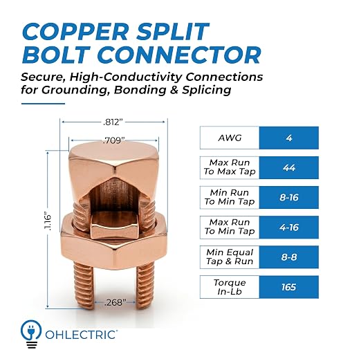 Size #4 Copper Split-Bolt Connector 4 AWG Heavy-Duty Electrical Wire Splicing - Image 2