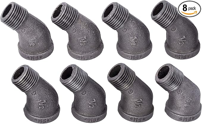 1/2" Street Elbow 45 Degree Fitting, PIPE DECOR Black Malleable Iron Fittings by PipeD%C3%A9cor