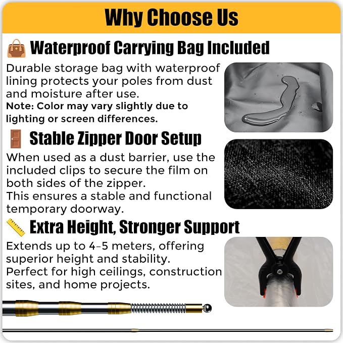 MAYOKEN 4 Pack 16FT Dust Barrier Poles Dust Containment System Construction - Image 6