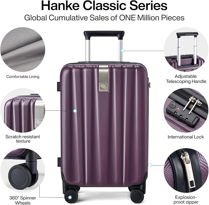 Hanke 20 Inch Carry On Luggage 22x14x9 Airline Approved Lightweight PC Hard - Image 3
