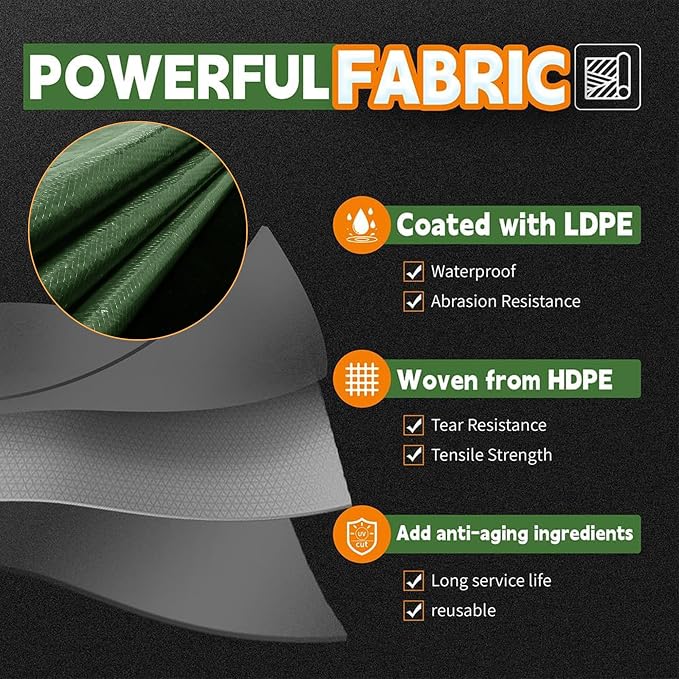 10x12 Feet Tarp Waterproof, 9Mil Thick, Finished Size Tarps, UV Resistant - Image 3