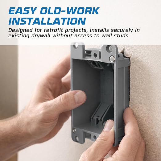 1-Gang Old Work Outlet Box, 20 Cu.in Single Gang PVC Electrical Box Swing Clamp - Image 4