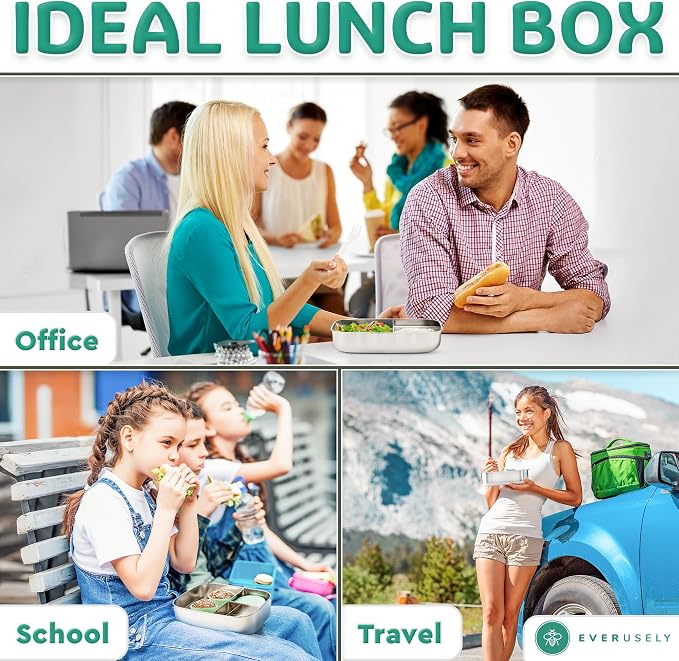Everusely - Bento Box - Green, 60oz / 1.8 L - Stainless Steel Lunch Box - 3 - Image 7