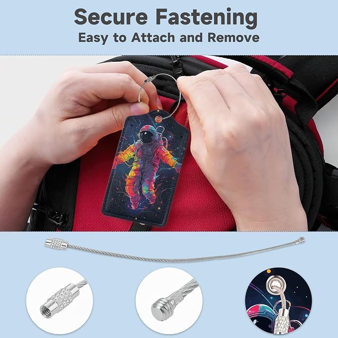 Set of 2 Luggage Tags for Suitcases, Leather Astronauts in Space Baggage Tags - Image 3