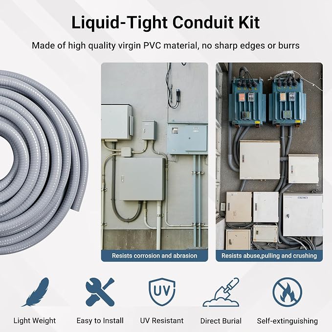 Neoaider 3/4 Inch 100FT Liquid Tight Conduit Kit | Flexible Non Metallic - Image 3